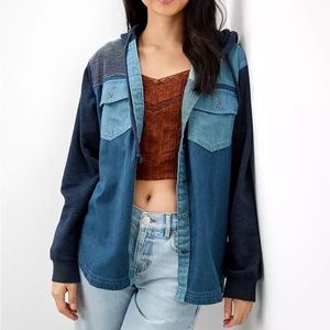 American Eagle Long-Sleeve Patchwork Denim Hoodie Shirt